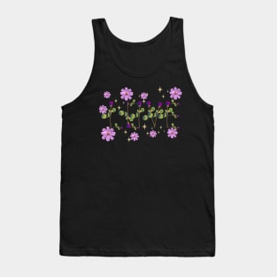 Love pink  roses on stems with gems and purple flowers black bg Tank Top